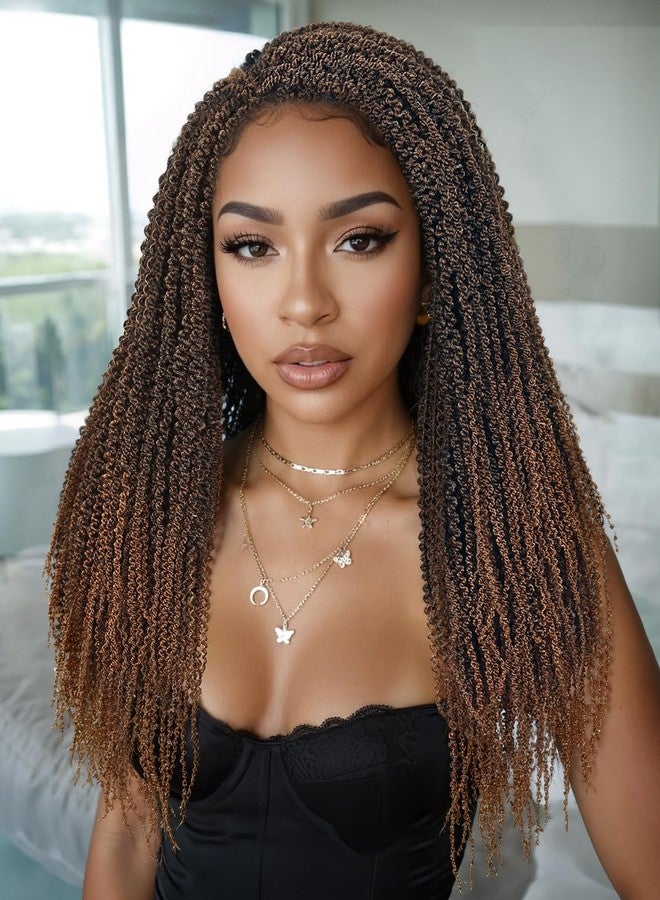 WIGER Ombre Brown Senegalese Twist Braided Wigs Full Double Lace Braided Wig Black Women Mini Twist Braid Curly Wig Spiral Coiled Braid Wigs Pre Plucked with Baby Hair - Image 1
